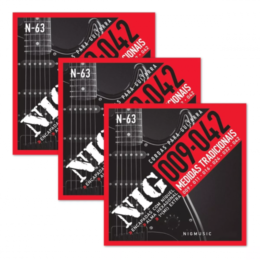 Kit 3 Encordoamento Cordas De Guitarra Nig N-63 09