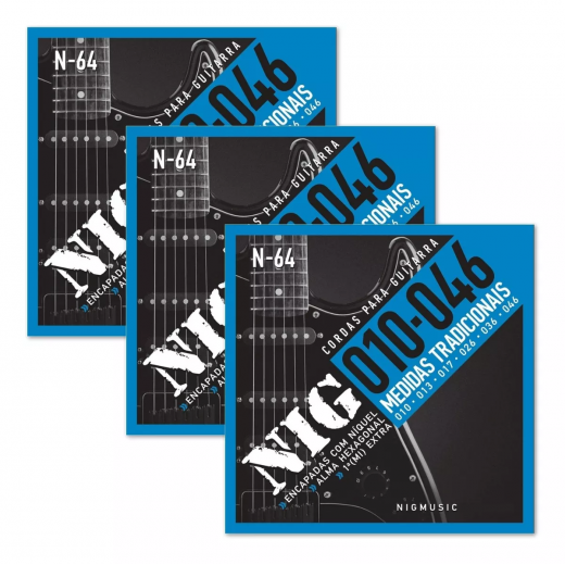 Kit 3 Encordoamento Cordas De Guitarra Nig N-64 010