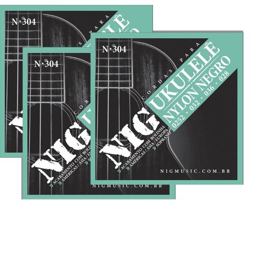 3 Encordoamento Nig N304 Ukulele Soprano Nylon Preto 