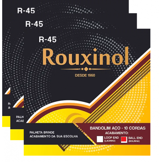 Kit 3 Encordoamente Rouxinol R45-BE P/Bandolim Aço - 10 Cordas