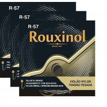 Kit com 3 Encordoamento Rouxinol Violão Nylon Bolinha Tensão Alta R-57