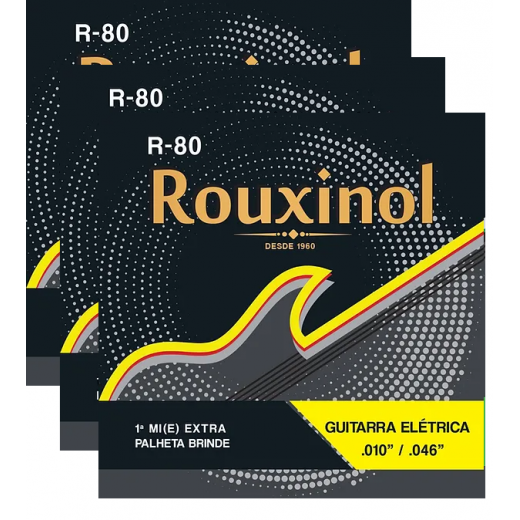 Encordoamento Rouxinol Para Guitarra 010 R-80 Kit Com 3